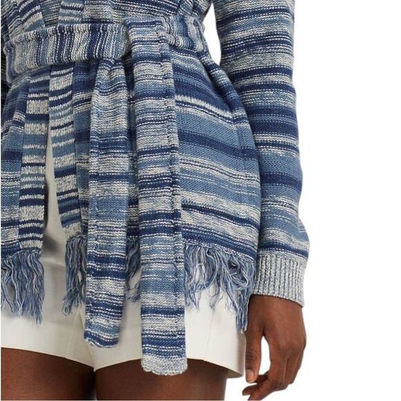 NWT Lauren Ralph Lauren Blue Striped Belted Linen-Cotton Cardigan Size Medium - Picture 6 of 15